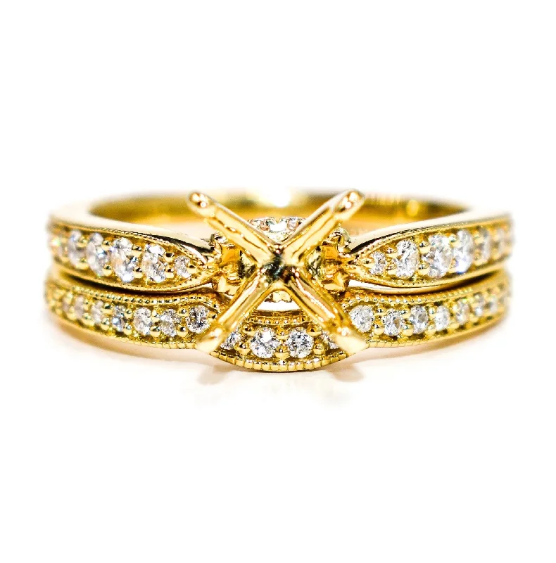 Round Diamond Milgrain Wedding Set