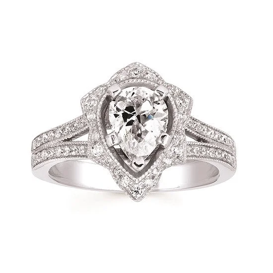 Round Diamond Pear Halo Vintage Engagement Ring