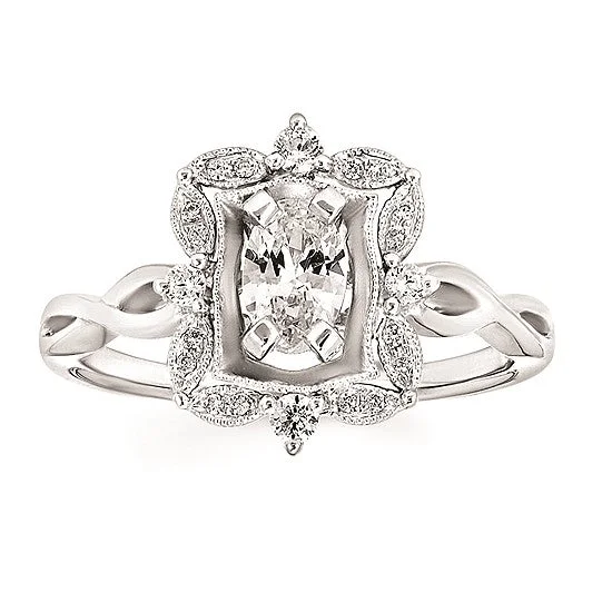 Round Diamond Rectangle Halo Vintage Ring