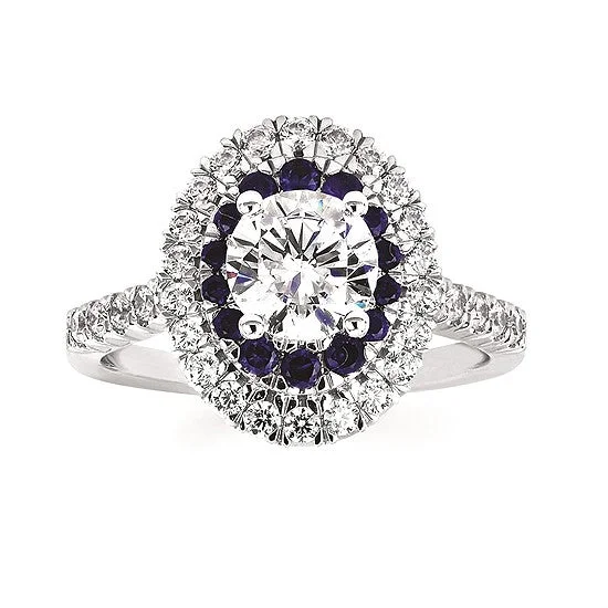 Round Diamond & Sapphire Halo Engagement Ring