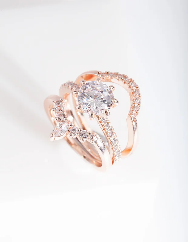 Rose Gold Cubic Zirconia Engagement Stack