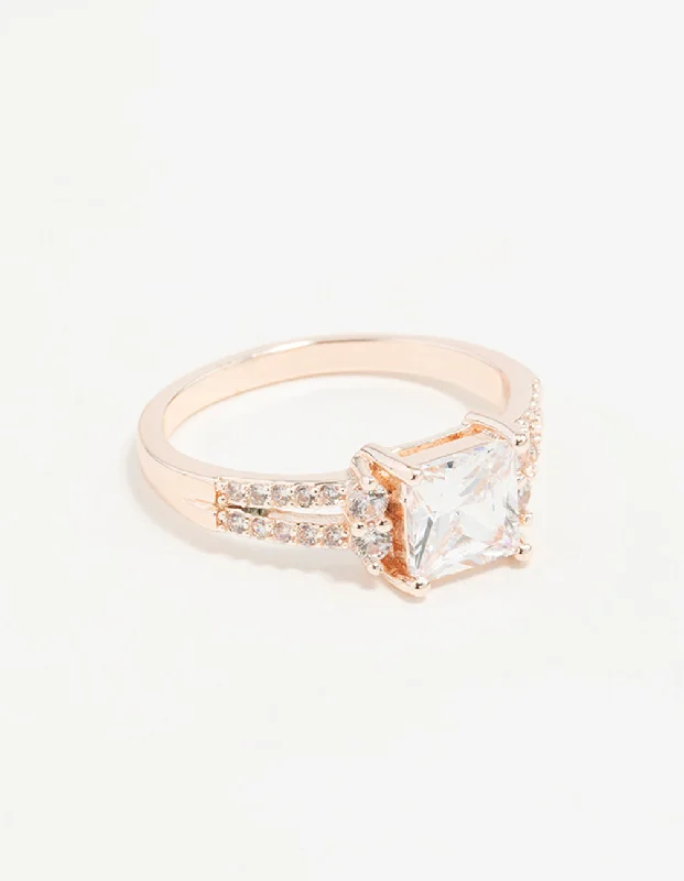 Rose Gold Double Band Cubic Zirconia Ring