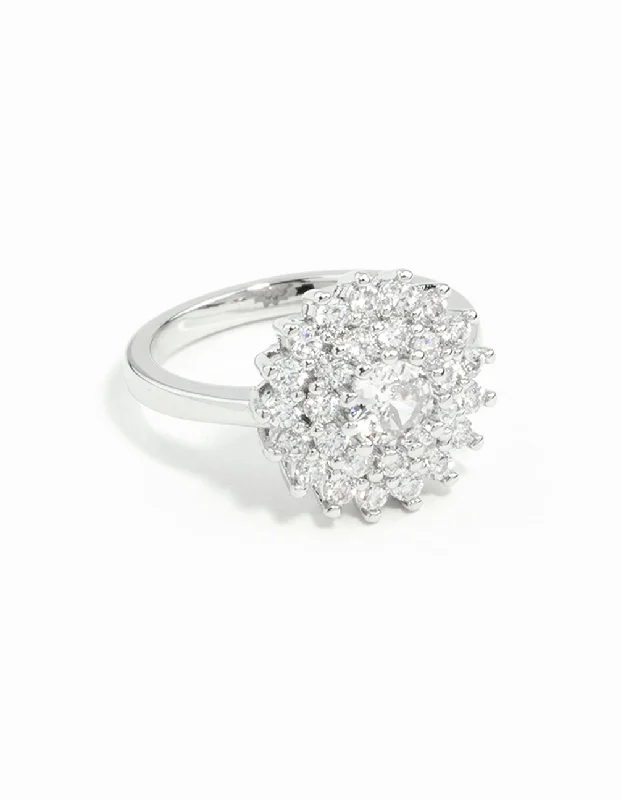 Rhodium Cubic Zirconia Round Surround Ring