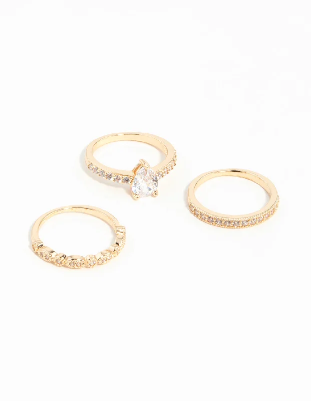 Gold Teardrop Cubic Zirconia Engagement Ring Stack