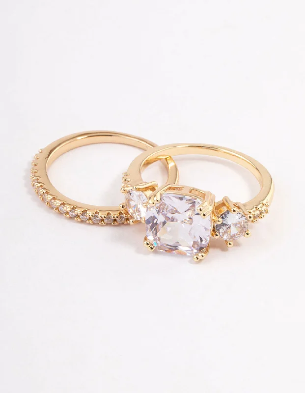 Gold Three Stone Ring Set