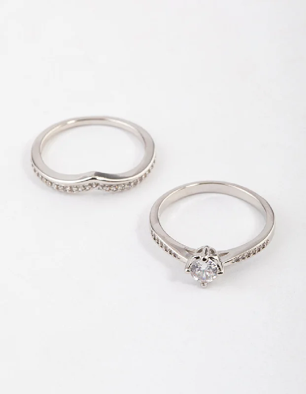 Silver Plated Glamorous V-Stack Ring Set