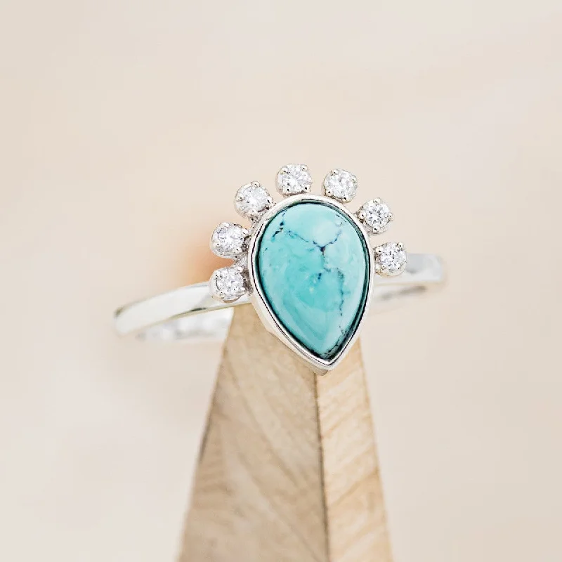 "SHANIA" - PEAR CUT TURQUOISE ENGAGEMENT RING WITH DIAMOND ACCENTS