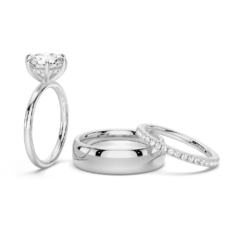 Six-Prong Solitaire Moissanite Couple's Ring Set with Men's Wedding Band