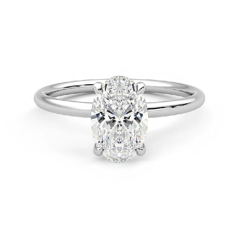 Solitaire Oval Cut Moissanite Engagement Ring with Hidden Anniversary Stone