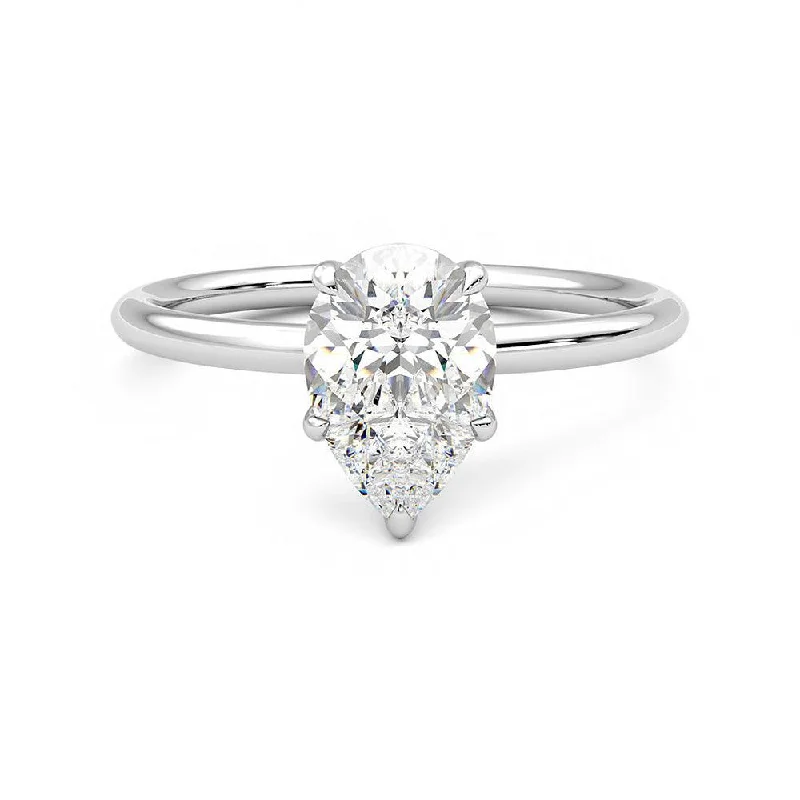 Solitaire Pear Cut Moissanite Engagement Ring with Hidden Anniversary Stone