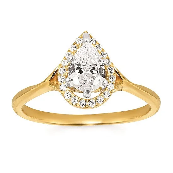 Split-Shank Pear Halo Engagement Ring