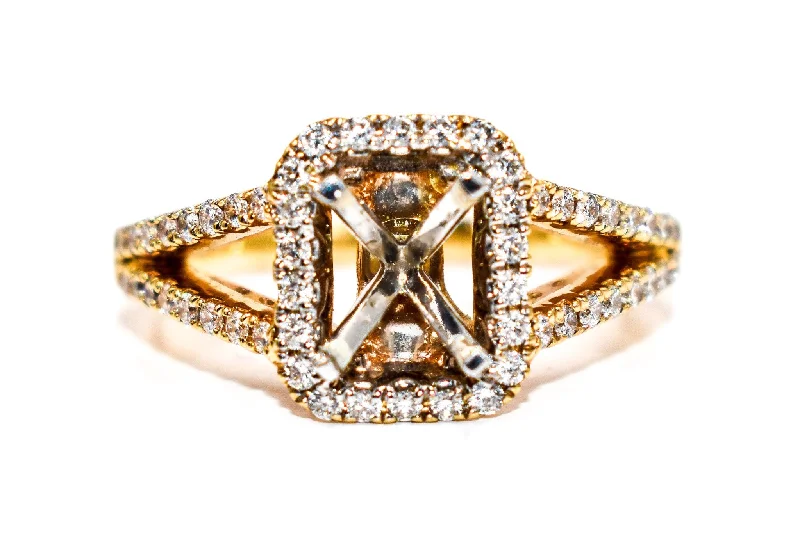 Split Shank Rectangle Halo Engagement Ring