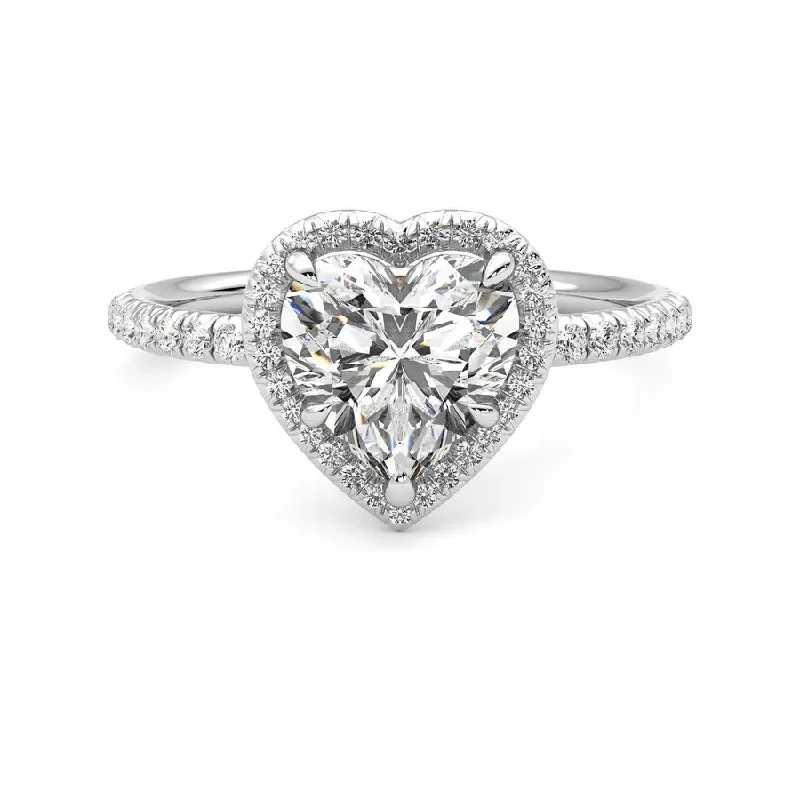 Classic Halo Heart Shaped Moissanite Engagement Ring with Hidden Anniversary Stone Accent