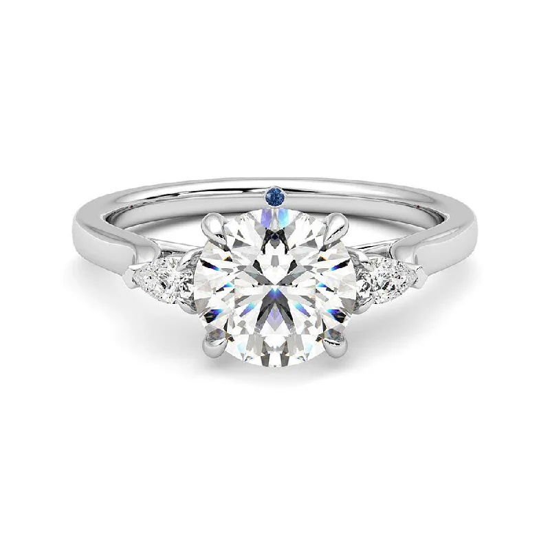 Three Stone Round Moissanite Engagement Ring with Hidden Anniversary Stone Accent