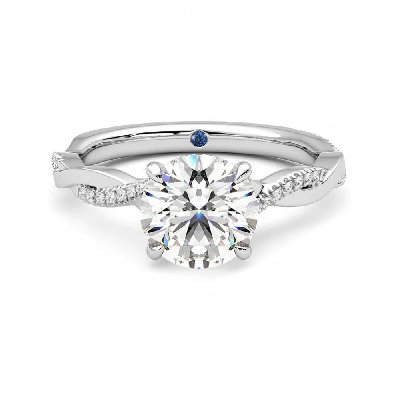 Twisted Band Round Moissanite Engagement Ring with Hidden Anniversary Stone Accent