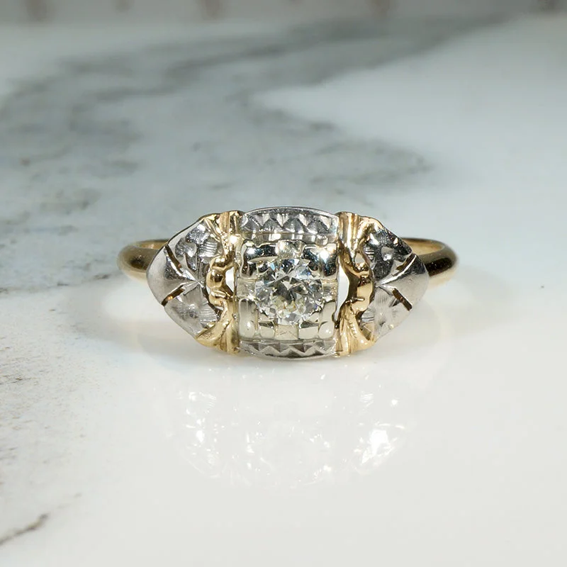 Two-Tone Art Modern Diamond Engagement Ring