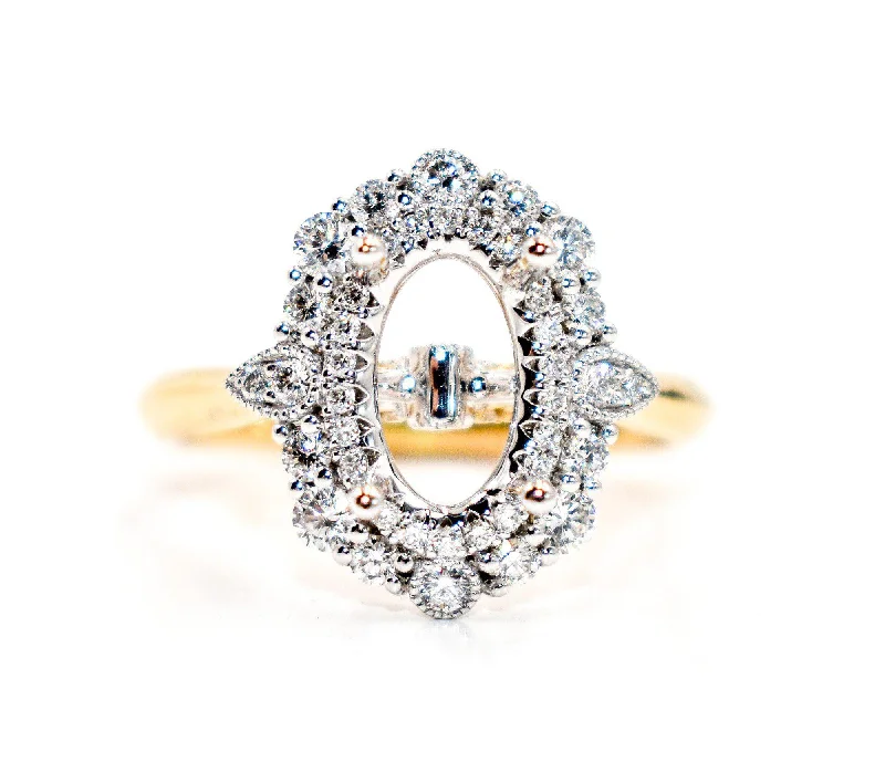 Two-Tone Vintage Oval Halo Engagement Ring