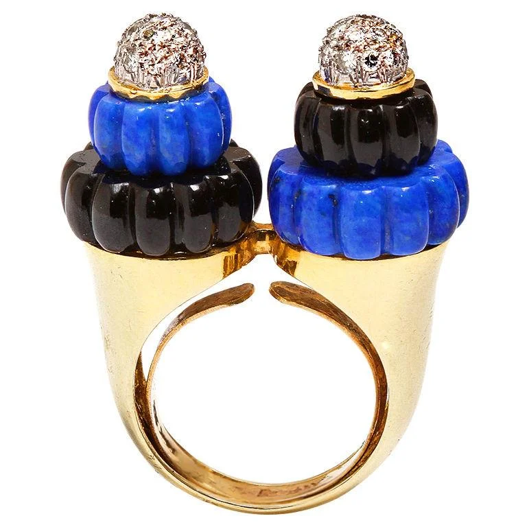 Vintage Diamond & Lapis Lazuli Twin Minarets Ring