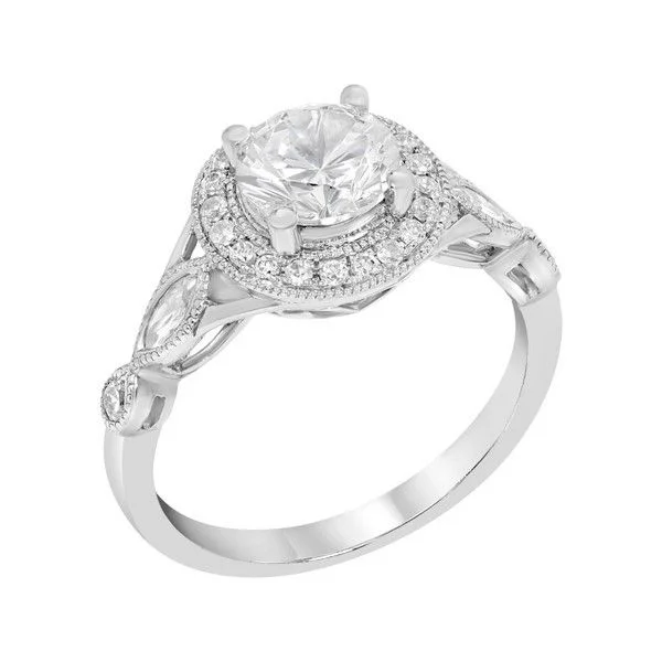 Vintage Round Diamond Halo & Marquise Accent Engagement Ring