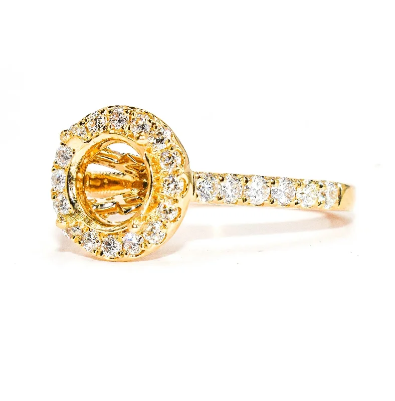 Yellow Gold Round Diamond Halo Engagement Ring