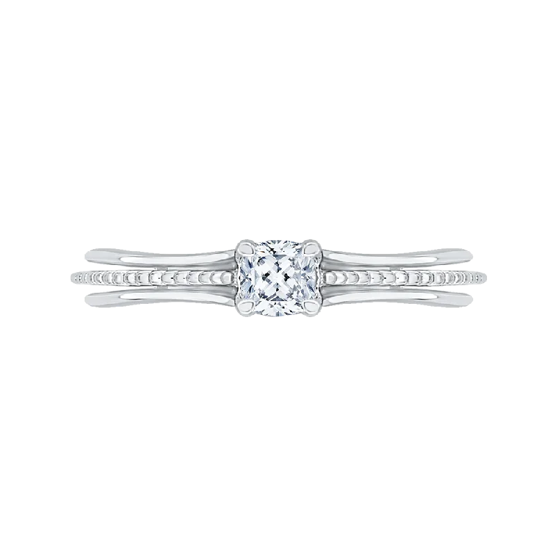 14K White Gold Cushion Cut Diamond Cathedral Style Engagement Ring