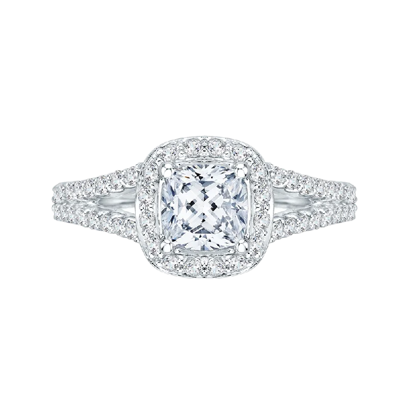 14K White Gold Cushion Cut Diamond Halo Engagement Ring