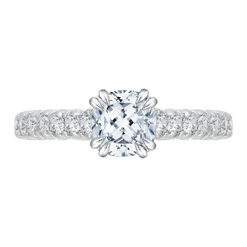 14K White Gold Cushion Diamond Cathedral Style Engagement Ring with Euro Shank (Semi Mount)