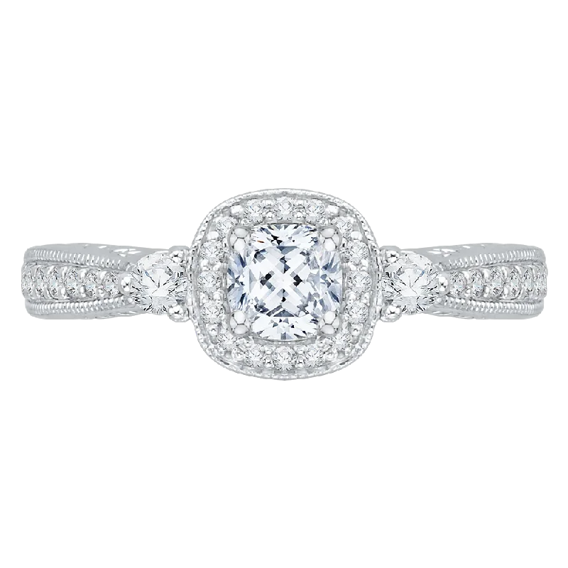 14K White Gold Cushion Diamond Halo Engagement Ring