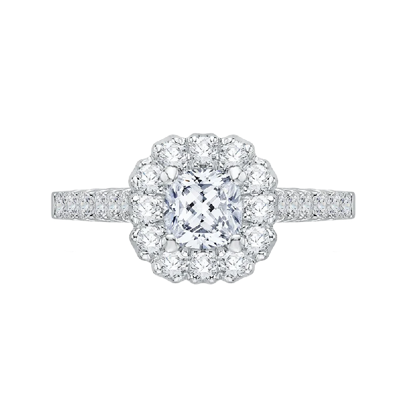 14K White Gold Cushion Diamond Halo Engagement Ring