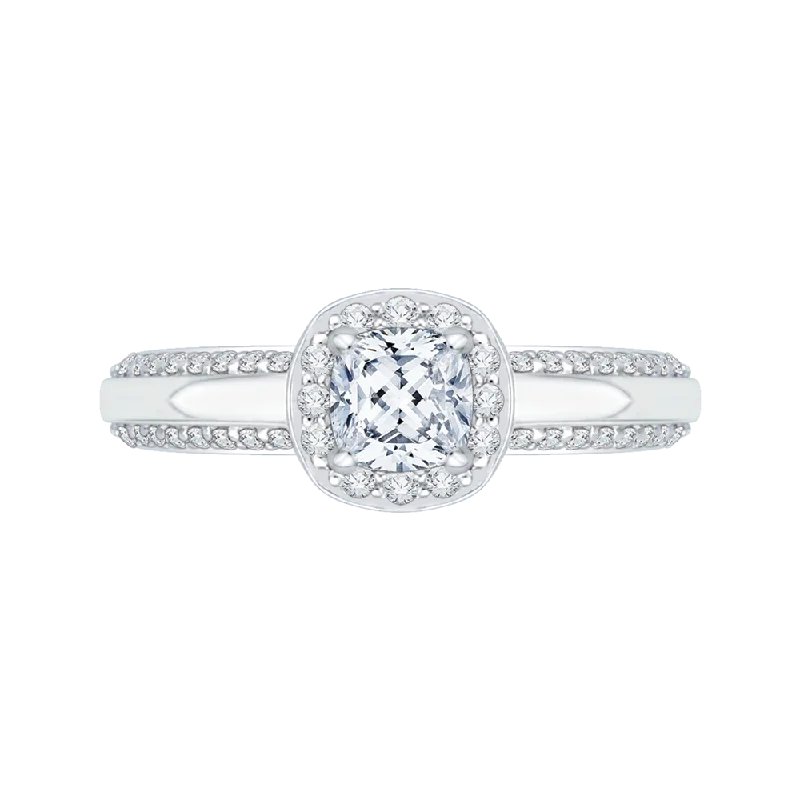 14K White Gold Cushion Diamond Halo Engagement Ring