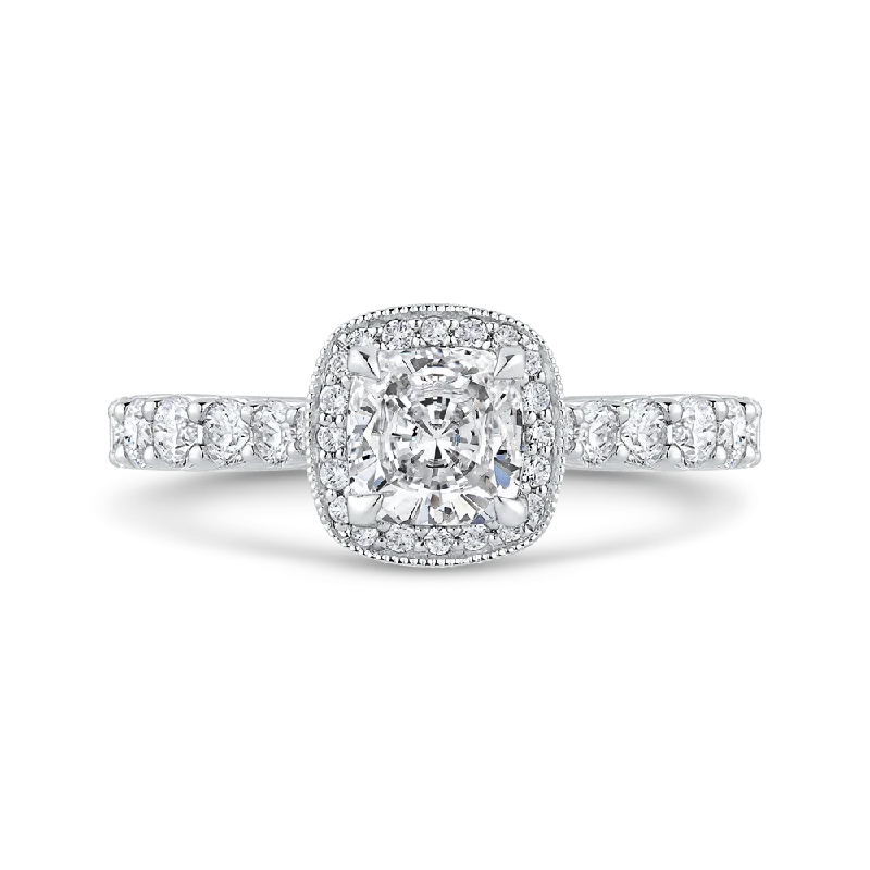 14K White Gold Cushion Diamond Halo Engagement Ring (Semi Mount)