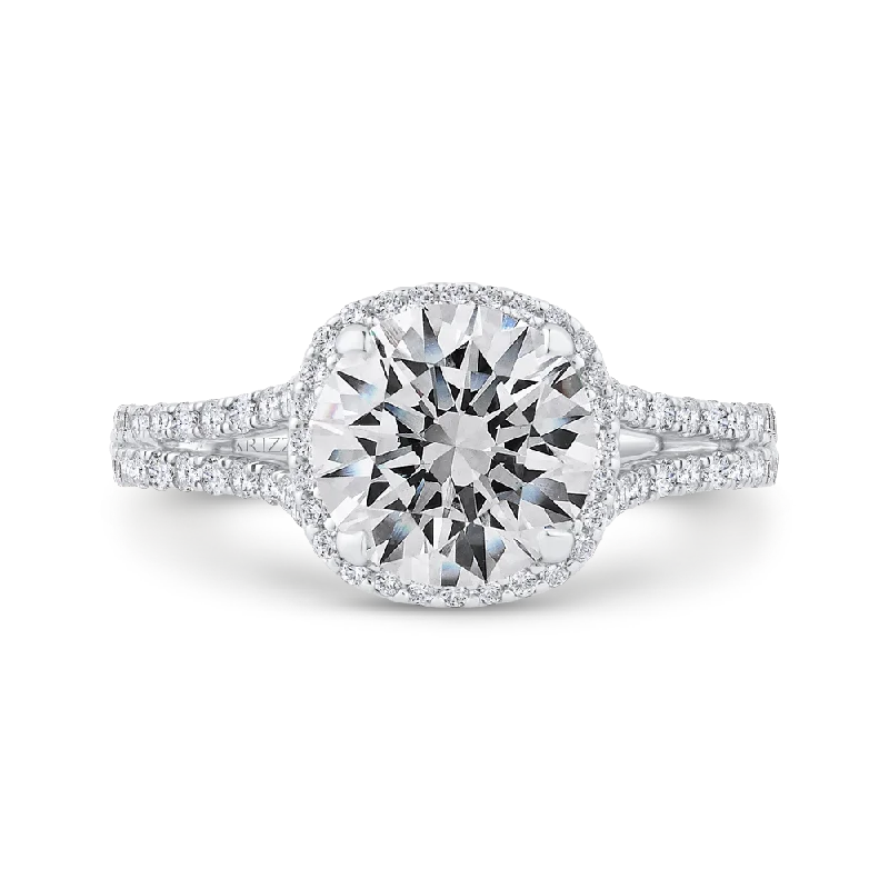 14K White Gold Diamond Halo Engagement Ring (Semi-Mount)