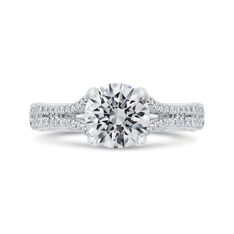 14K White Gold Diamond Halo Engagement Ring with Euro Shank (Semi-Mount)