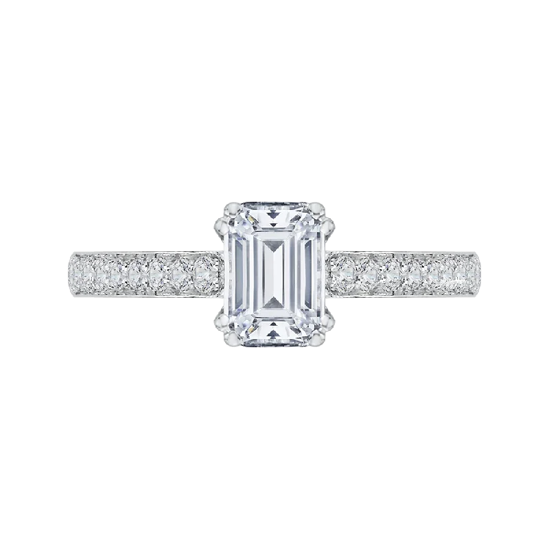 14K White Gold Emerald Cut Diamond Cathedral Style Engagement Ring