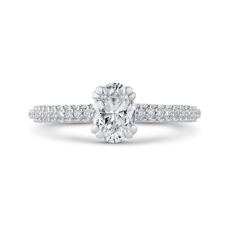 14K White Gold Oval Diamond Classic Engagement Ring