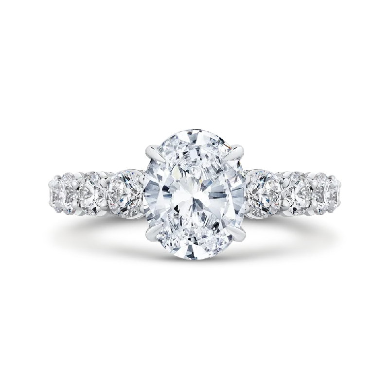 14K White Gold Oval Diamond Engagement Ring (Semi Mount)