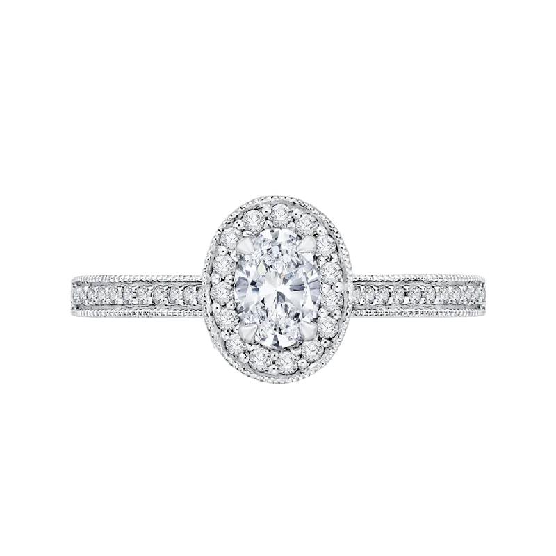 14K White Gold Oval Diamond Halo Engagement Ring