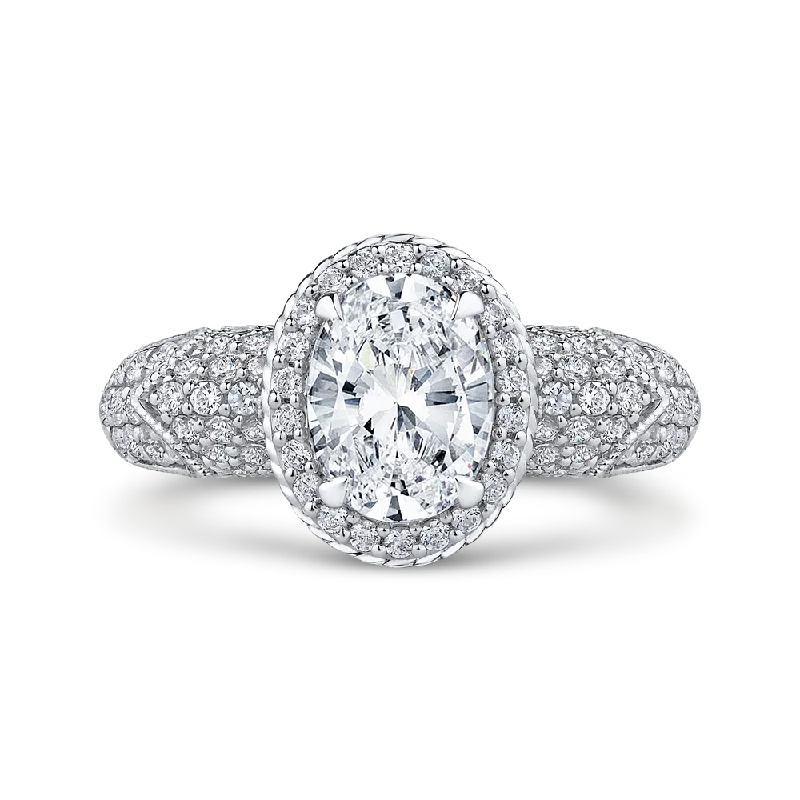 14K White Gold Oval Diamond Halo Engagement Ring (Semi Mount)