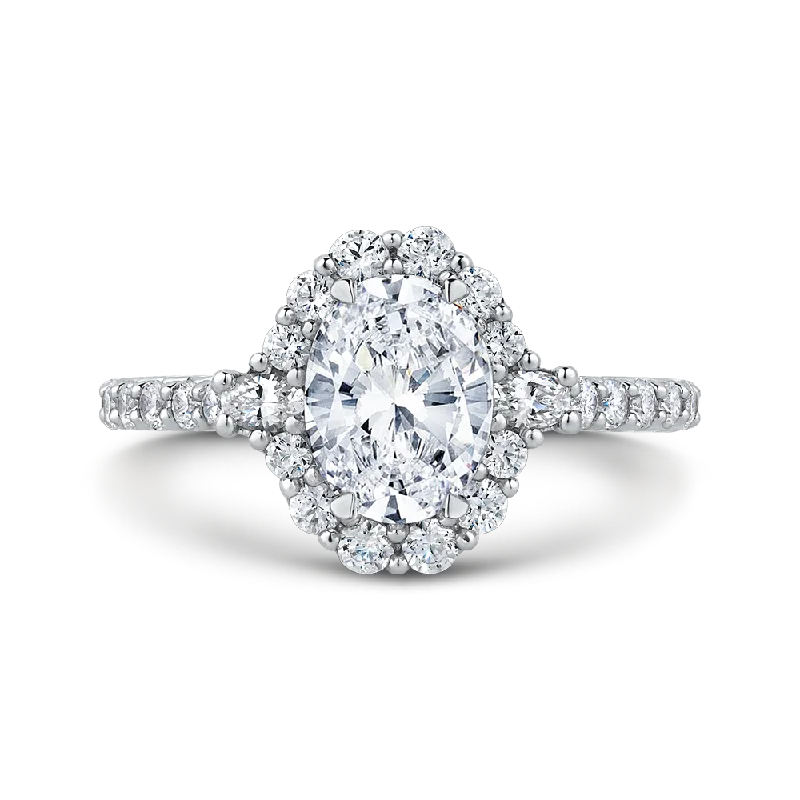 14K White Gold Oval Diamond Halo Engagement Ring (Semi Mount)