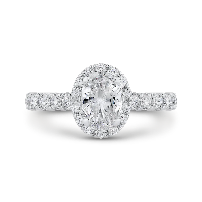 14K White Gold Oval Diamond Halo Engagement Ring (Semi Mount)