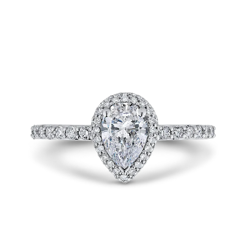 14K White Gold Pear Diamond Halo Engagement Ring