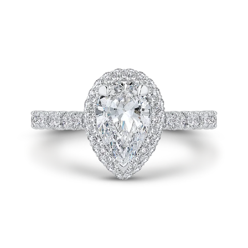 14K White Gold Pear Diamond Halo Engagement Ring (Semi Mount)