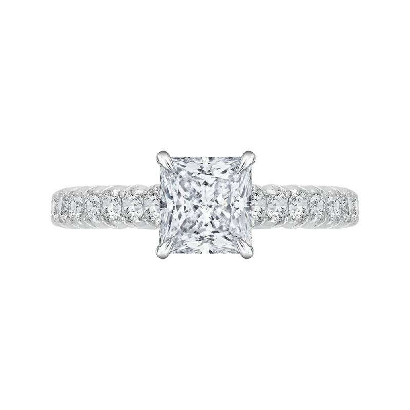 14K White Gold Princess Cut Diamond Cathedral Style Engagement Ring (Semi Mount)