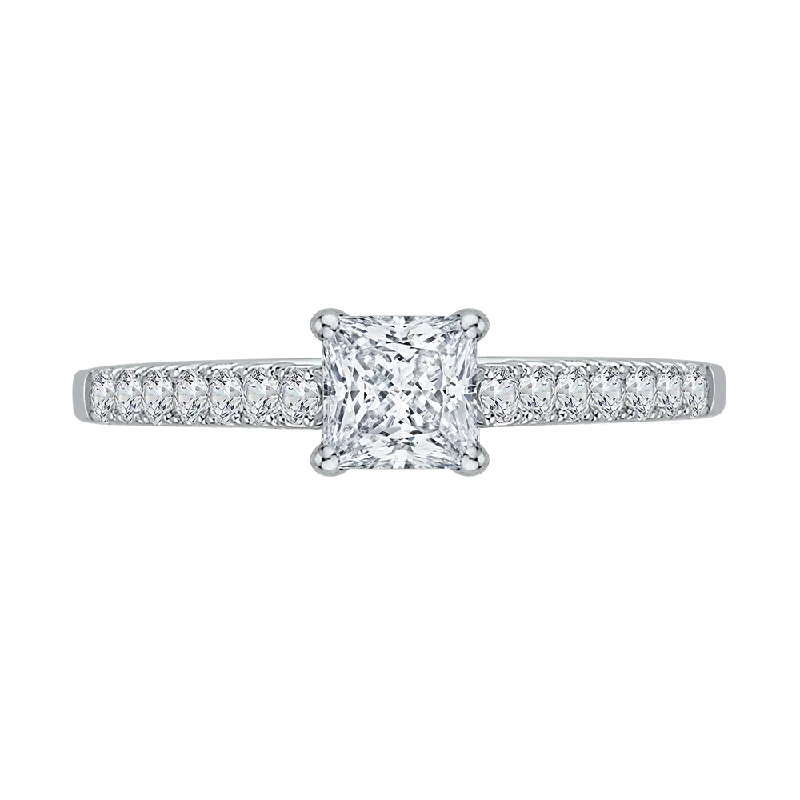 14K White Gold Princess Diamond Cathedral Style Engagement Ring