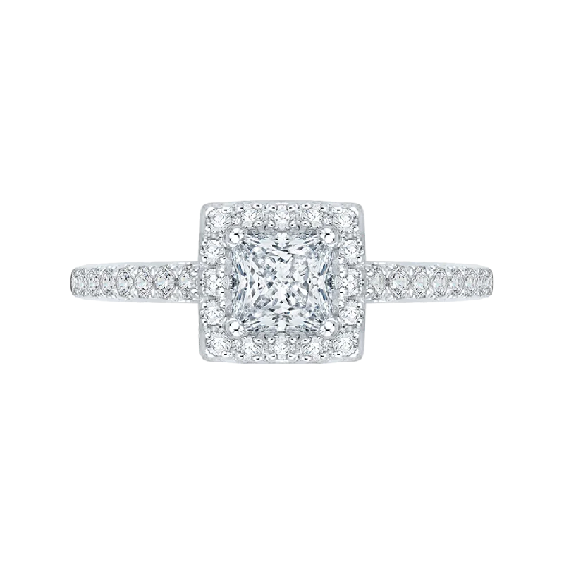 14K White Gold Princess Diamond Halo Engagement Ring