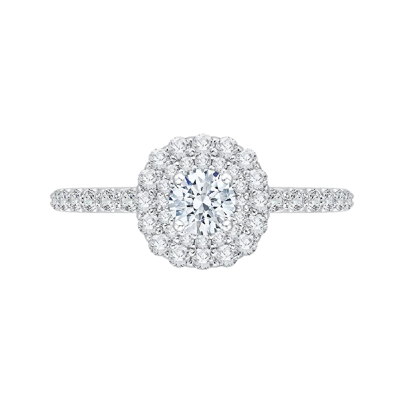 14K White Gold Round Cut Diamond Double Halo Engagement Ring