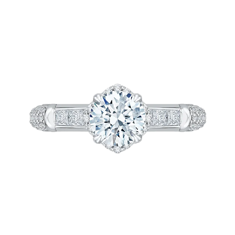 14K White Gold Round Cut Diamond Engagement Ring (Semi Mount)