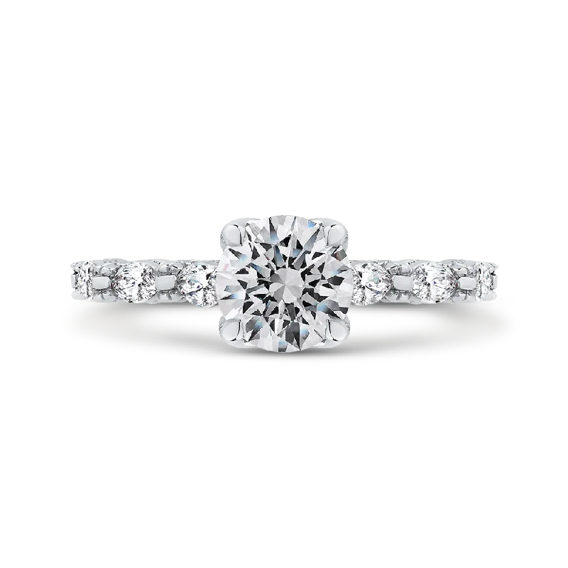 14K White Gold Round Cut Diamond Engagement Ring (Semi Mount)