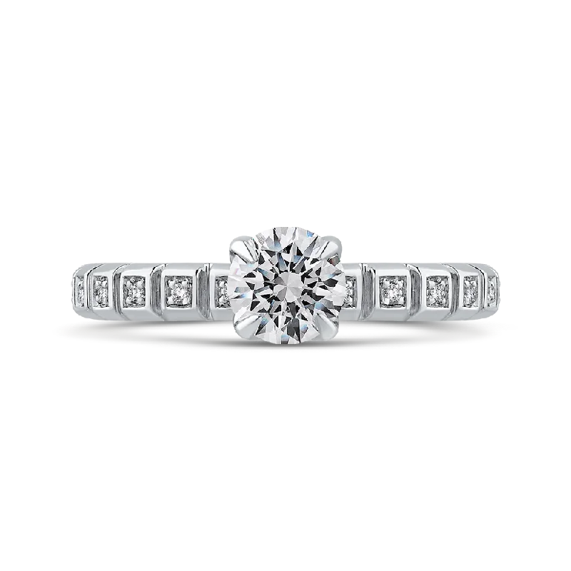 14K White Gold Round Cut Diamond Floral Engagement Ring