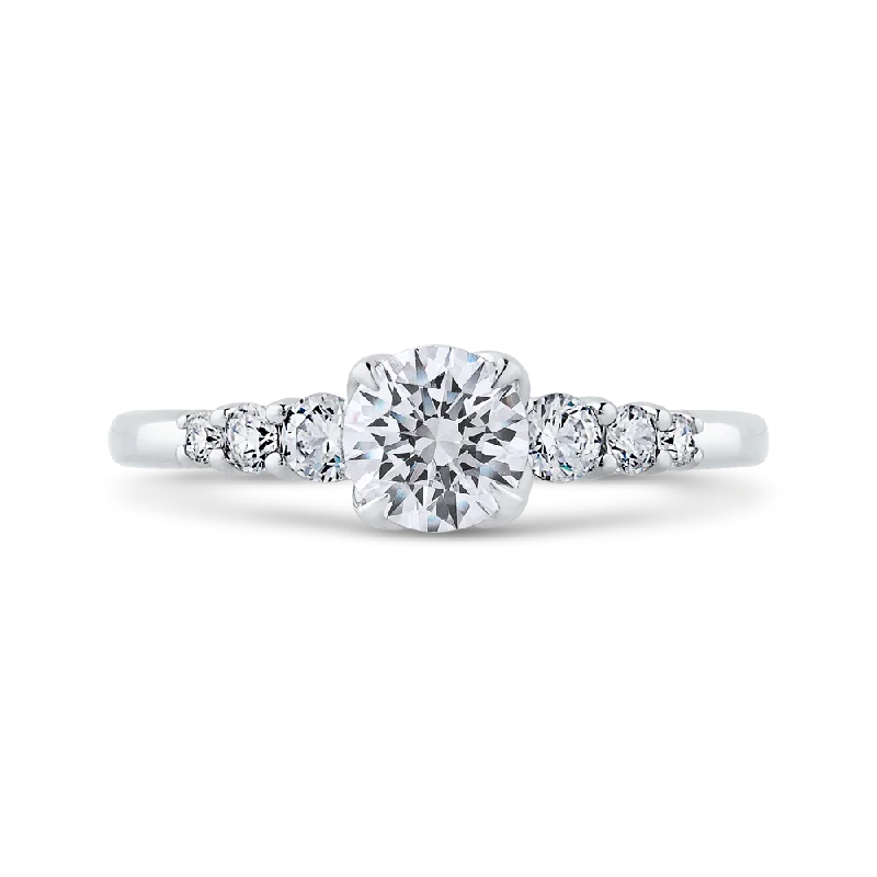 14K White Gold Round Cut Diamond Floral Engagement Ring